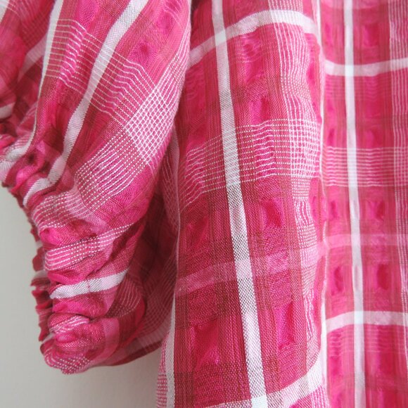 MADEWELL Plaid Puff Sleeve Top in Azalea Plaid Boho Preppy - Size M - Picture 13 of 15